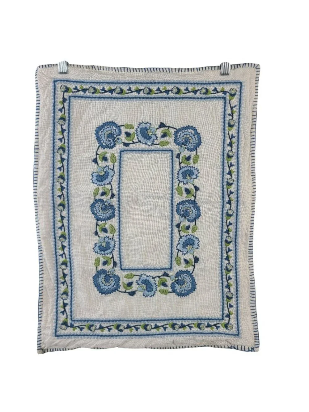 Serena & Lily Embroidered Floral Pillow Case White, Blue, Green Detailing 22x16